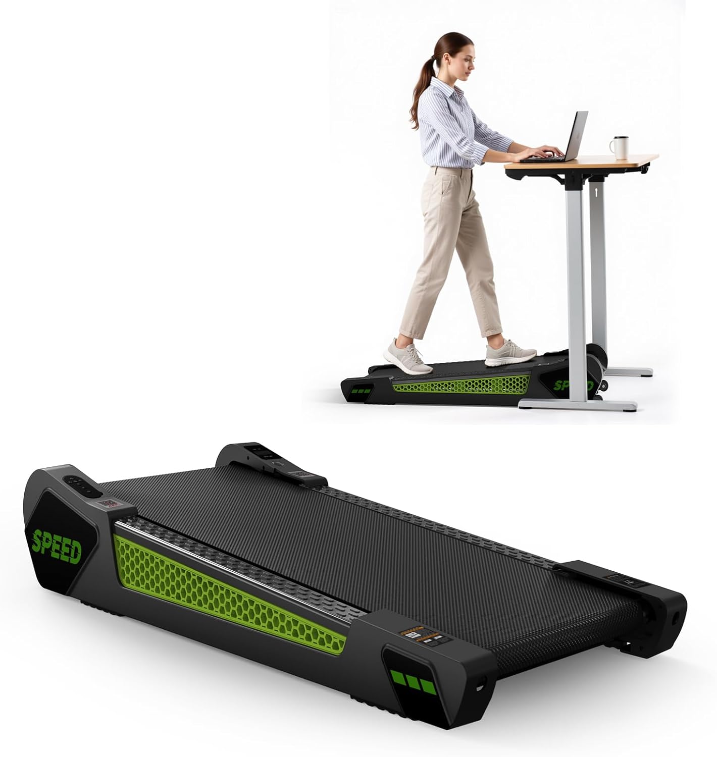 Walking Pad with Incline 5%, Treadmill with APP/Remote Control, 300lbs Capacity Running Machine, Portable with Transport Wheels, Shock-Absorbing Honeycomb Cushion, Treadmill for Home Use