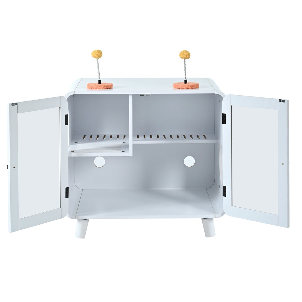 White litter box cabinet interior walkway