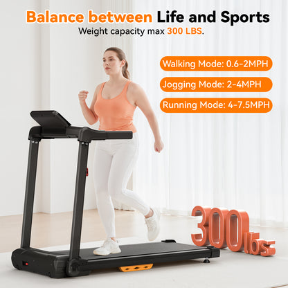 Treadmill with Incline Running Machine 2.5HP Quiet Brushless, 300 Lbs Capacity, App, Pulse Sensor Heart Rate with LCD Display