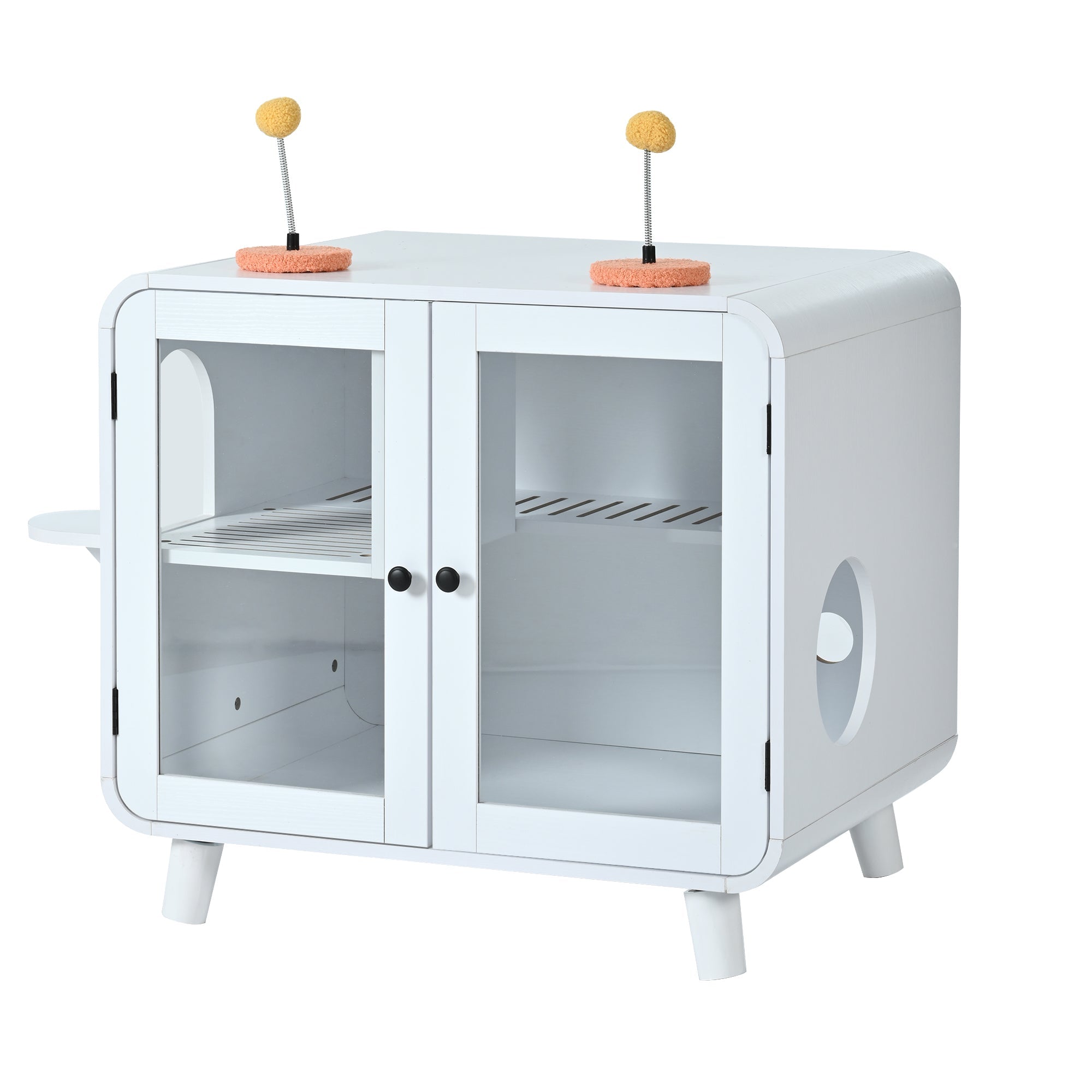 White litter box enclosure side cat entrance