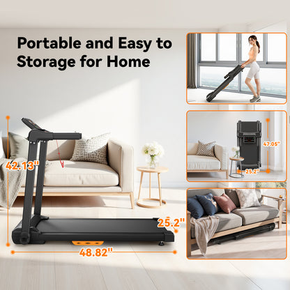 Treadmill with Incline Running Machine 2.5HP Quiet Brushless, 300 Lbs Capacity, App, Pulse Sensor Heart Rate with LCD Display