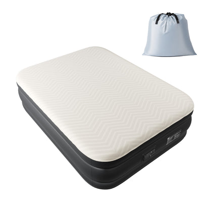 Queen Air Mattress with Built-in Pump, 18in Foam Topper Blow up Mattress, Quick Inflation/Deflation Inflatable Mattress for Home Guests Camping, Beige & Black