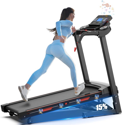 Auto Incline Treadmills for Home- foldble Treadmill 300 lb Capacity 3.25HP Folding Electric Treadmill Max 8.5 MPH Speed Running Machine with Wide Running Area Bluetooth Speaker for Home/Office Use
