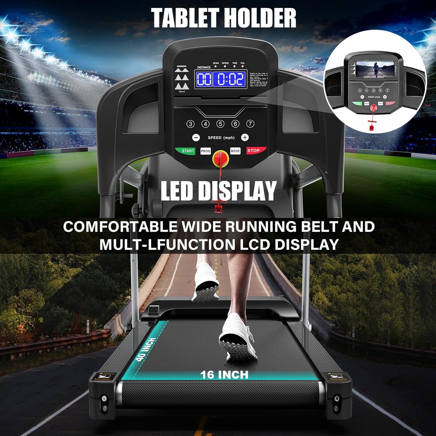 Compact Folding Treadmill for Home - 2.5HP Quiet Brushless Motor, 3-Level Incline, 7.5 MPH, Shock Absorption, Space-Saving Design for Running, Walking - Treadmill for Small Spaces & Home Use