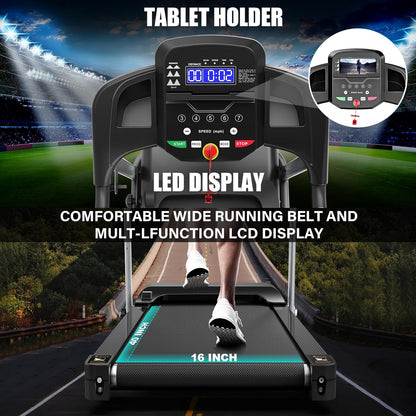 Compact Folding Treadmill for Home - 2.5HP Quiet Brushless Motor, 3-Level Incline, 7.5 MPH, Shock Absorption, Space-Saving Design for Running, Walking - Treadmill for Small Spaces & Home Use