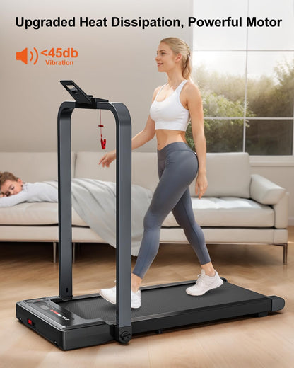 Walking Pad Treadmill, 2-in-1 Desk Under Treadmills with Handle Bar, 3HP Foldable Walking Pad, 300lbs Capacity, 15" Wide Running Belt, Remote Control, LED Display for Home/Office (Gray)
