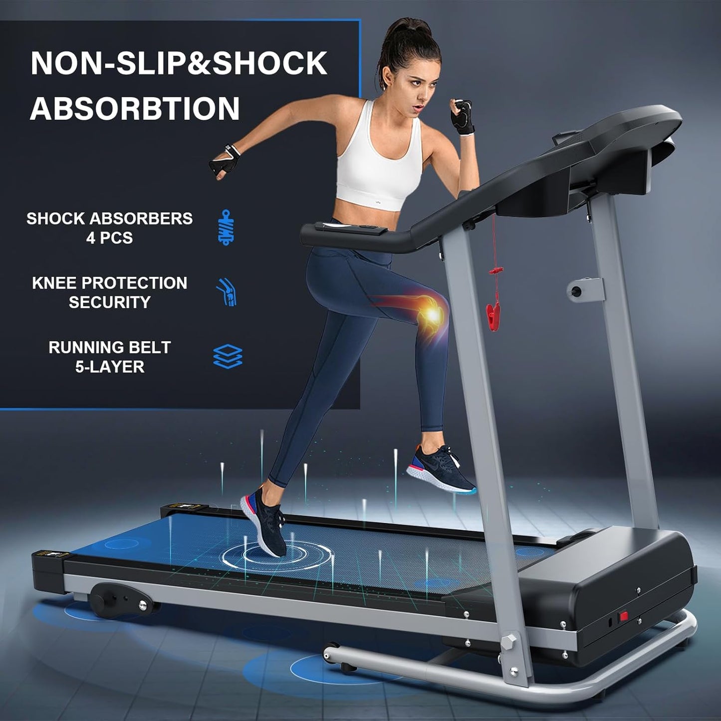 Compact Folding Treadmill for Home - 2.5HP Quiet Brushless Motor, 3-Level Incline, 7.5 MPH, Shock Absorption, Space-Saving Design for Running, Walking - Treadmill for Small Spaces & Home Use