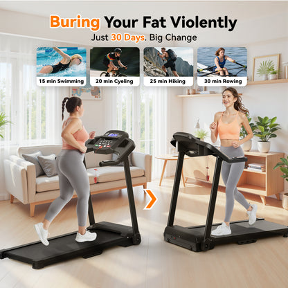 Treadmills for Home Treadmill with Incline Walking Pad Treadmill Running Machine 2.5HP Quiet Brushless, 265 Lbs Capacity, App, Pulse Sensor Heart Rate with LCD Display Holder for Cup & Phone