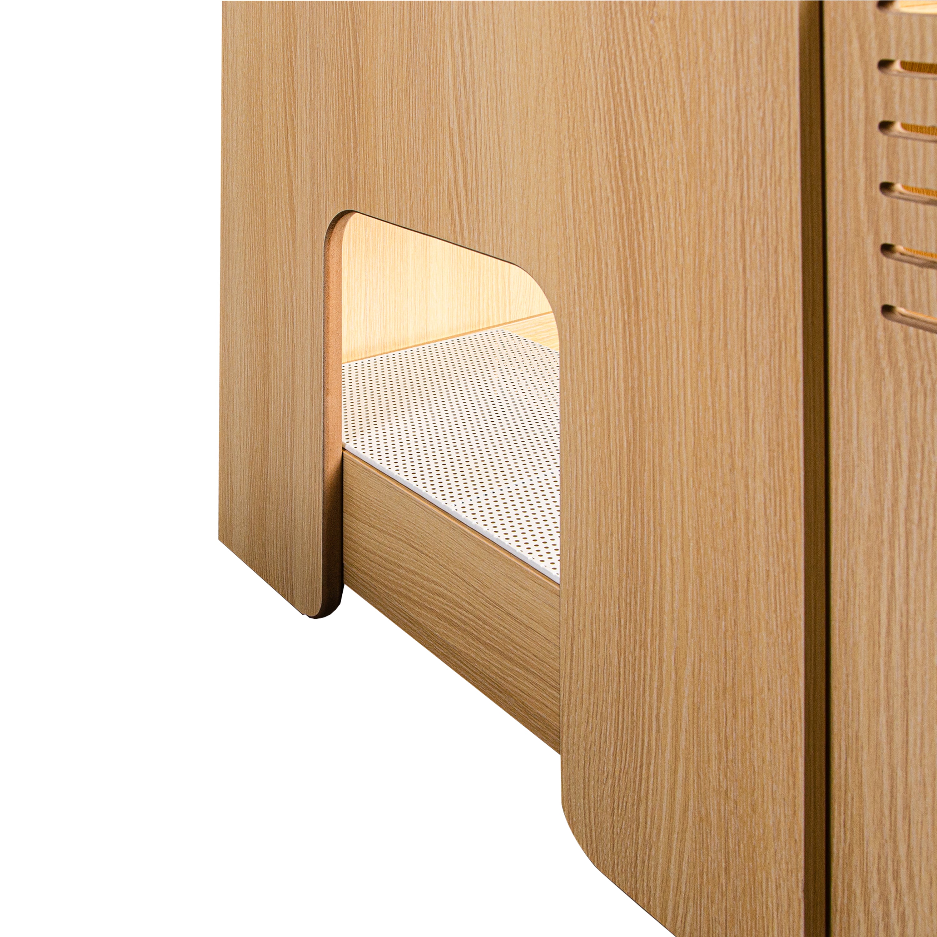 Litter Box Enclosure with Double Doors and Interior Grated Entry Platform, Hidden Cat Washroom Furniture, Beige Brown