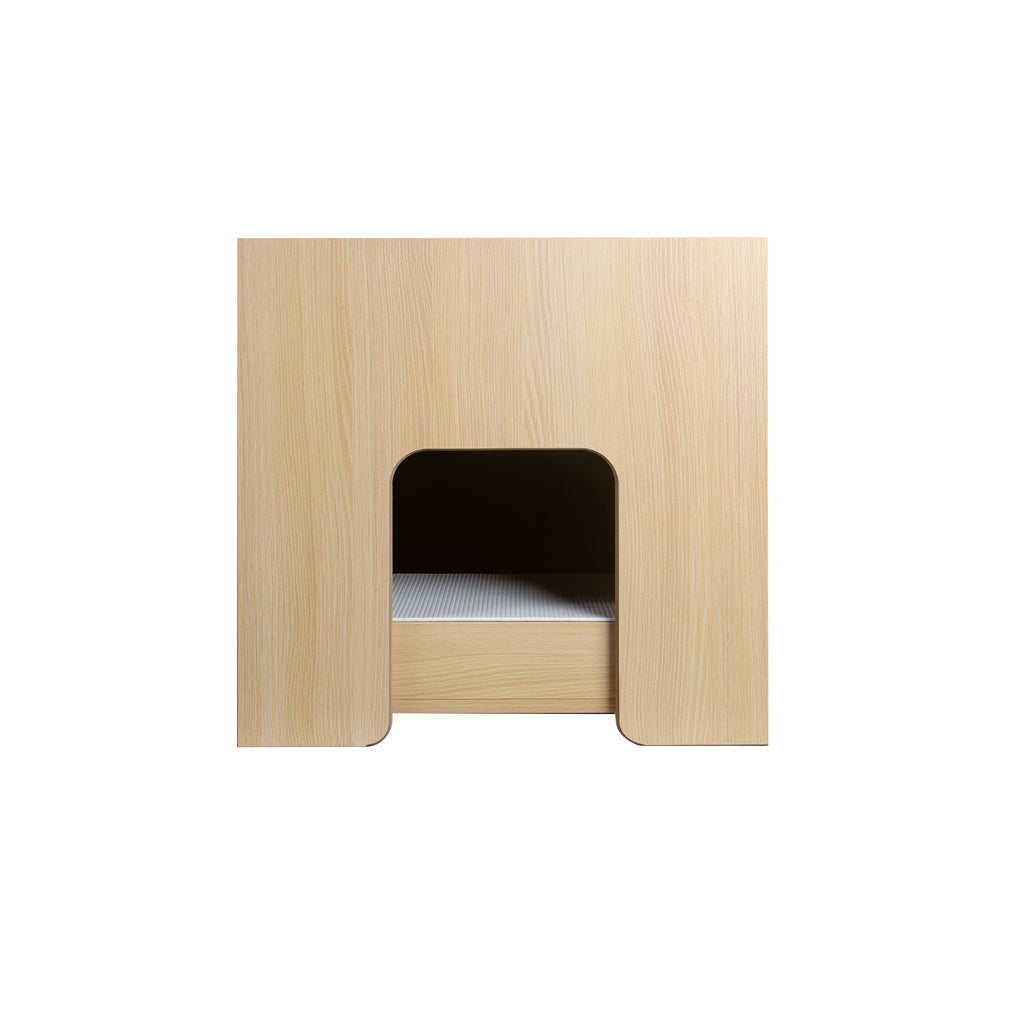 Litter Box Enclosure with Double Doors and Interior Grated Entry Platform, Hidden Cat Washroom Furniture, Beige Brown