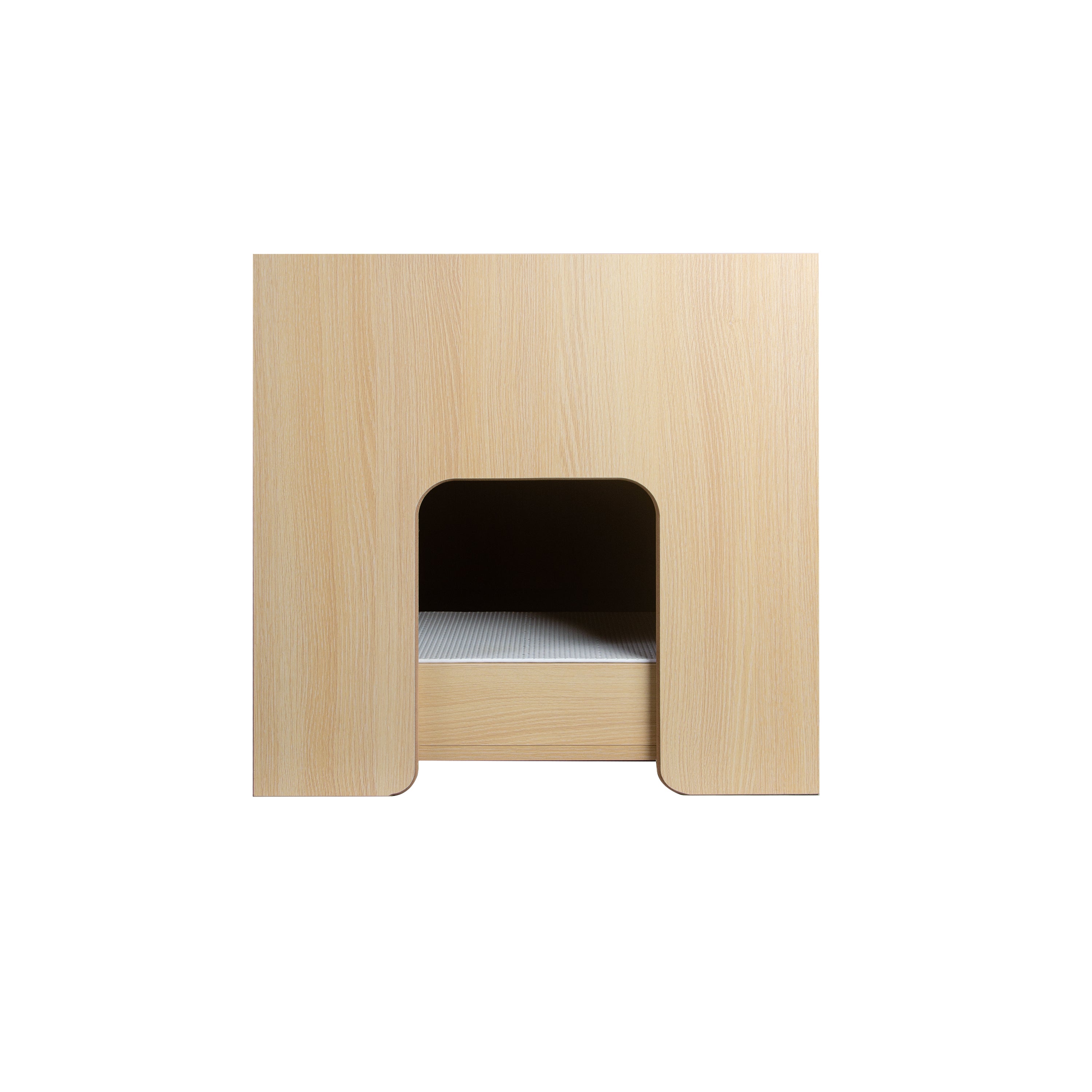Litter Box Enclosure with Double Doors and Interior Grated Entry Platform, Hidden Cat Washroom Furniture, Beige Brown