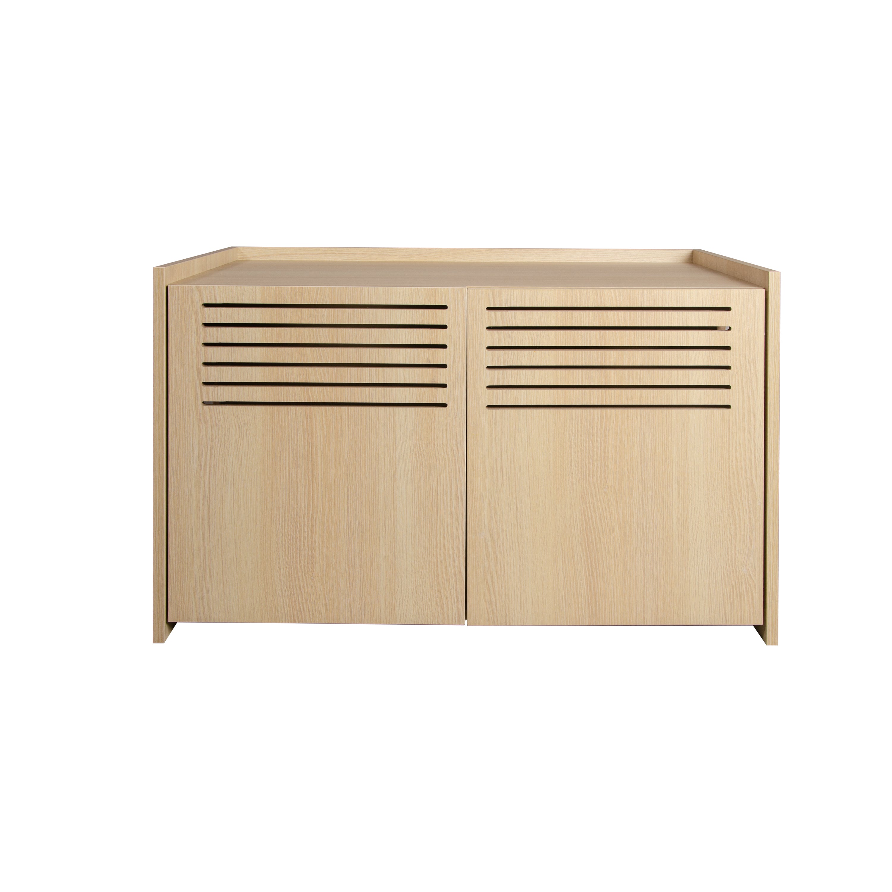 Litter Box Enclosure with Double Doors and Interior Grated Entry Platform, Hidden Cat Washroom Furniture, Beige Brown