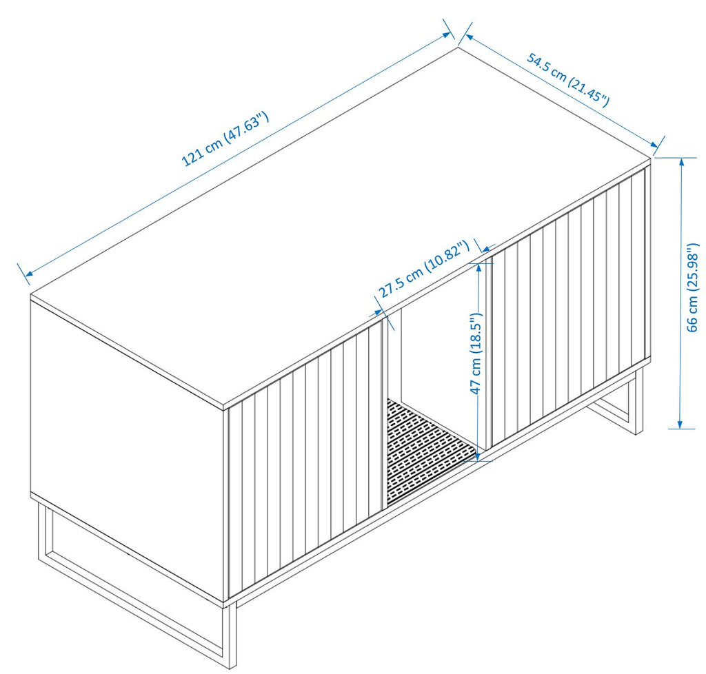 Litter Box Enclosure with Double Doors, Center Cat Entry and Scratching Mat on Metal Base, Light Brown