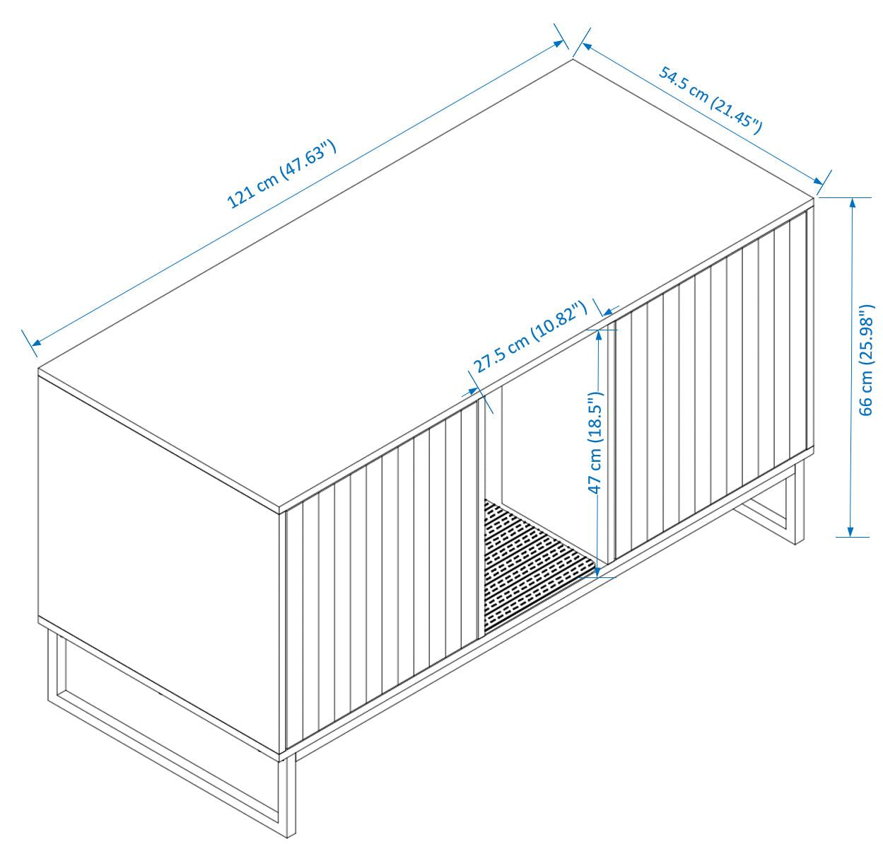 Litter Box Enclosure with Double Doors, Center Cat Entry and Scratching Mat on Metal Base, Light Brown