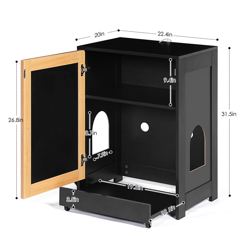 Litter Box Enclosure with Sisal Scratching Door, Pull-Out Litter Tray and Upper Storage Shelf, Black