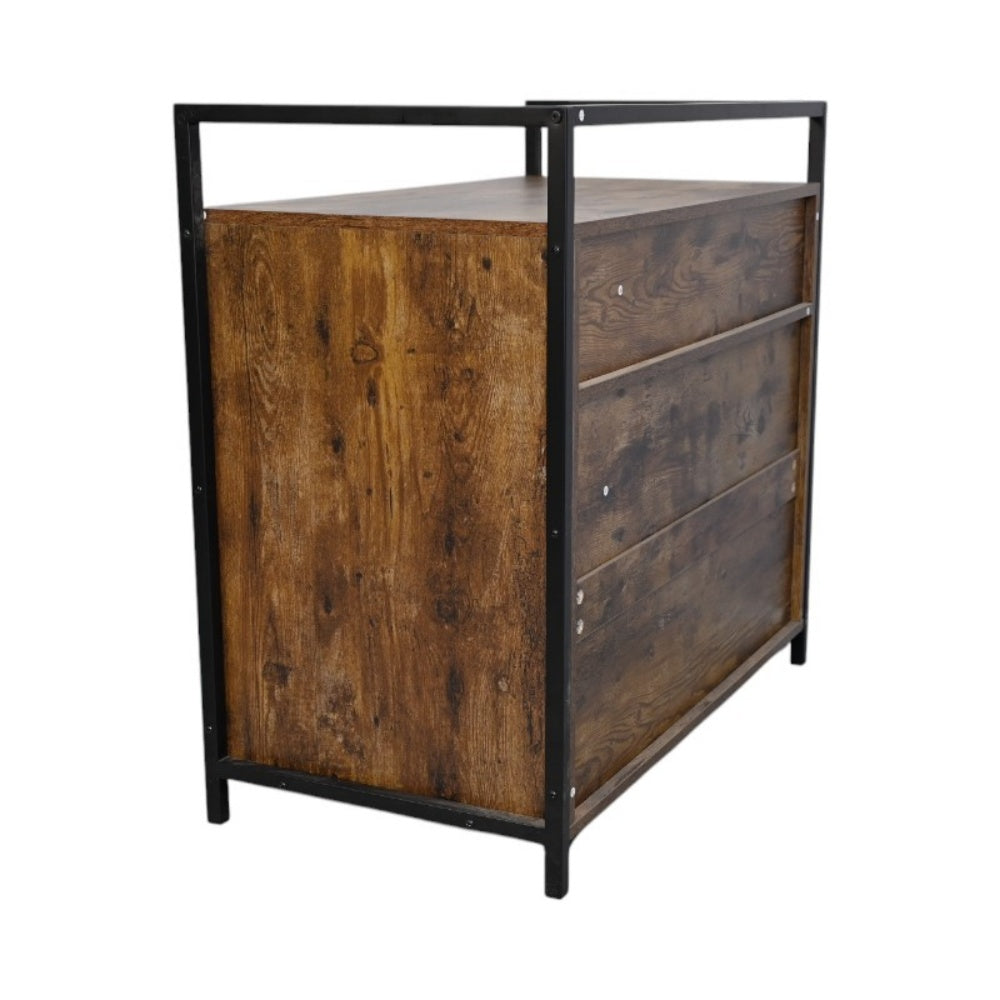 Litter Box Enclosure with Open Storage Shelves and Built-In Scratching Mat, Metal Frame, Rustic Brown