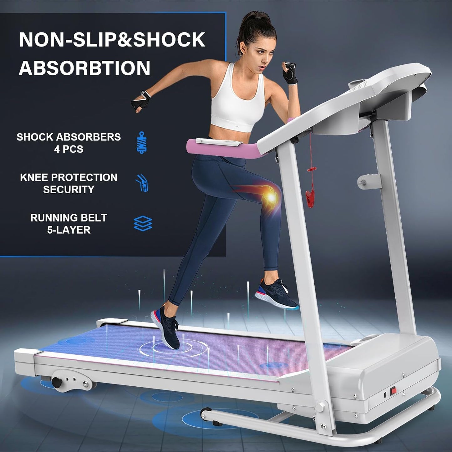 Compact Folding Treadmill for Home - 2.5HP Quiet Brushless Motor, 3-Level Incline, 7.5 MPH, Shock Absorption, Space-Saving Design for Running, Walking - Treadmill for Small Spaces & Home Use