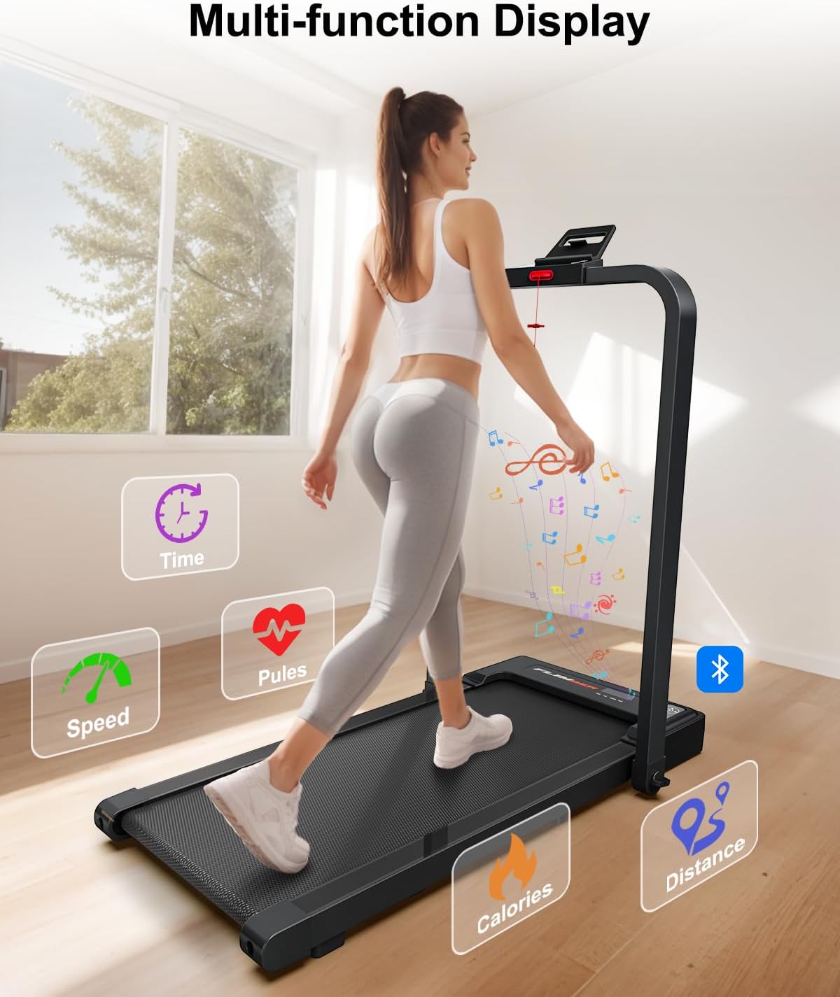 Walking Pad Treadmill, 2-in-1 Desk Under Treadmills with Handle Bar, 3HP Foldable Walking Pad, 300lbs Capacity, 15" Wide Running Belt, Remote Control, LED Display for Home/Office (Gray)