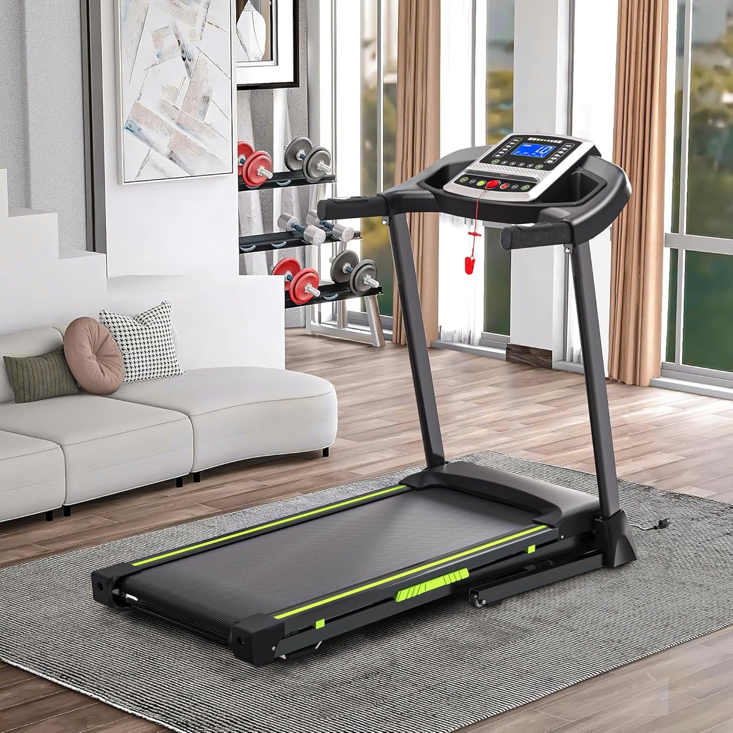 Folding Treadmills for Home/Office-3.5 HP 330lbs Weight Capacity Portable Electric Foldable Treadmill Walking Pad-Running Exercise Walk Machine Heavy Duty Treadmill Fitness Workout Jogging Green