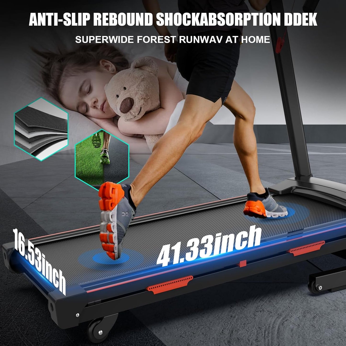 Auto Incline Treadmills for Home- foldble Treadmill 300 lb Capacity 3.25HP Folding Electric Treadmill Max 8.5 MPH Speed Running Machine with Wide Running Area Bluetooth Speaker for Home/Office Use