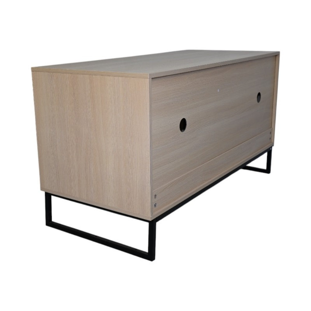 Litter Box Enclosure with Double Doors, Center Cat Entry and Scratching Mat on Metal Base, Light Brown