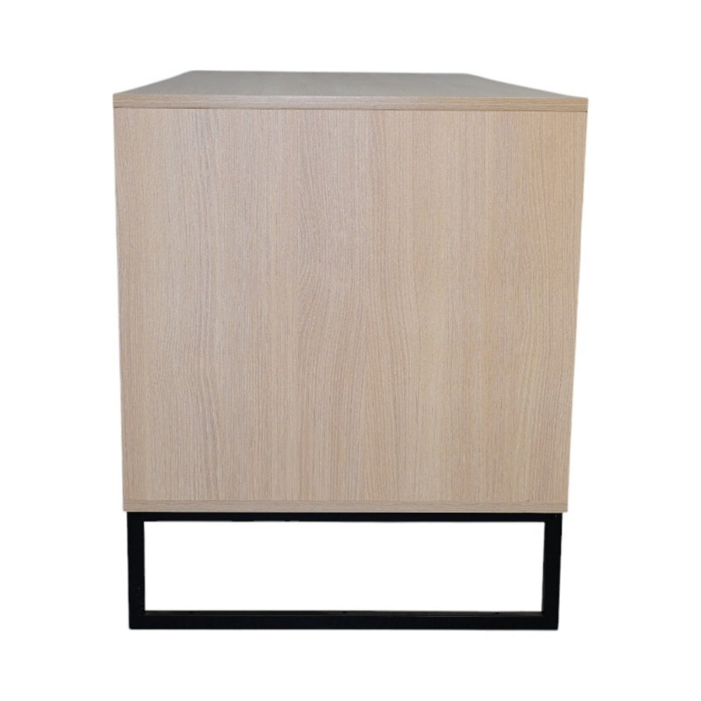 Litter Box Enclosure with Double Doors, Center Cat Entry and Scratching Mat on Metal Base, Light Brown