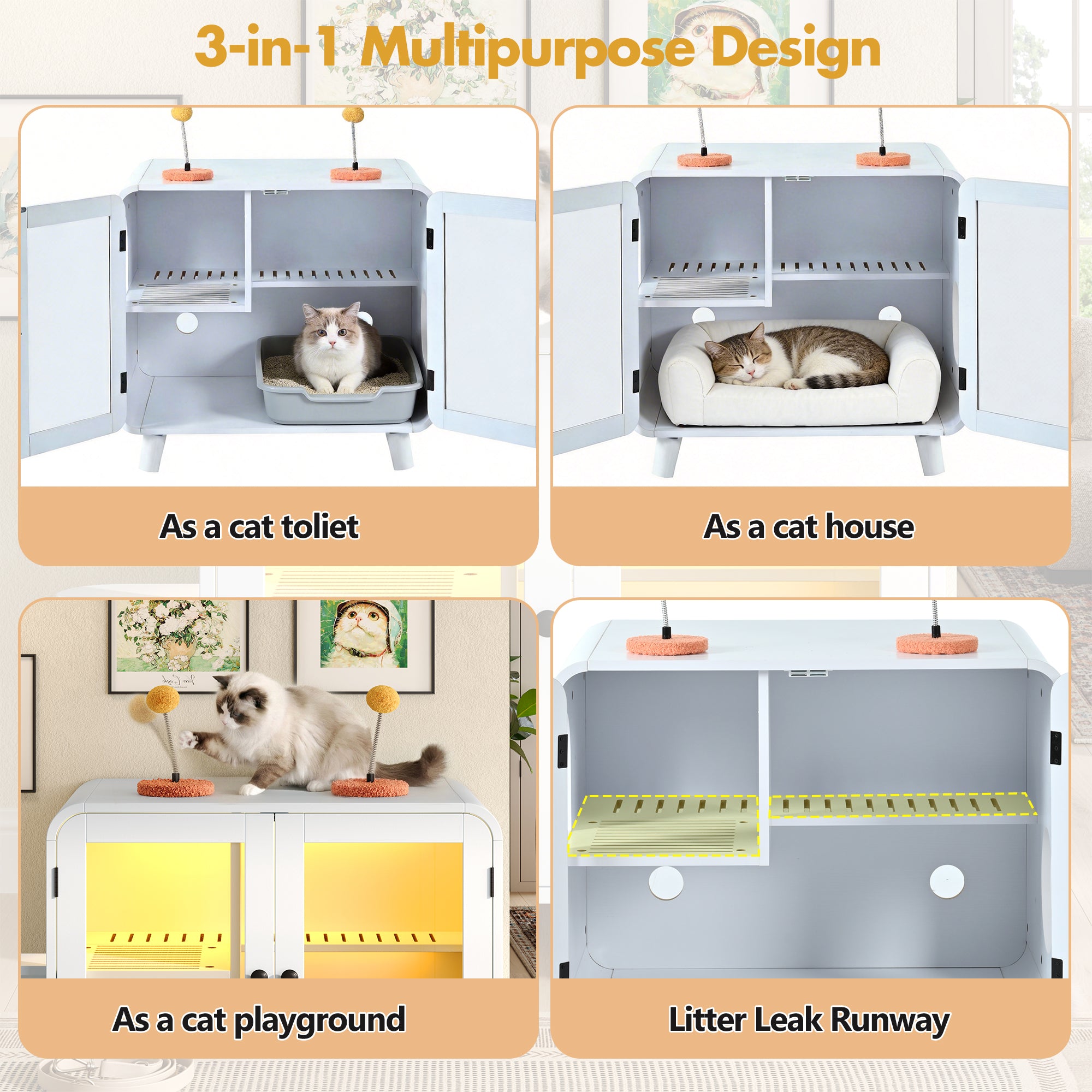 White litter box enclosure detail view