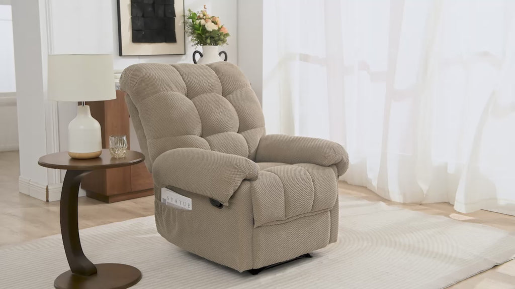 36.2" Wide Overstuffed Manual Recliner, Ergonomic Fabric Lounge Chair with Side Pockets