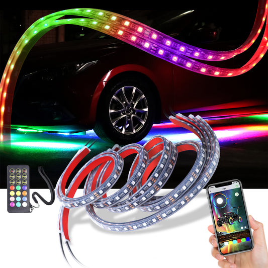 Underglow Kit for Car(6 PCS),Dream Color Chasing,with Turning and Brake Function,Chasing Lighting Effects