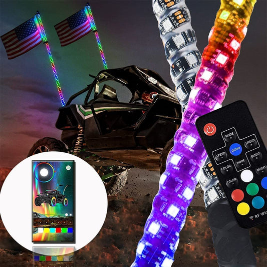 LED Whip Lights,Dream Color,Multi Modes(Remote Control+Bluetooth)Diy Color+Music Sync-2PCS